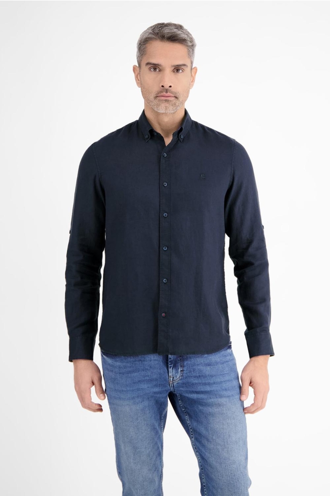 OVERHEMD VAN LINNEN EN KATOEN MIX 2541111 485 CLASSIC NAVY